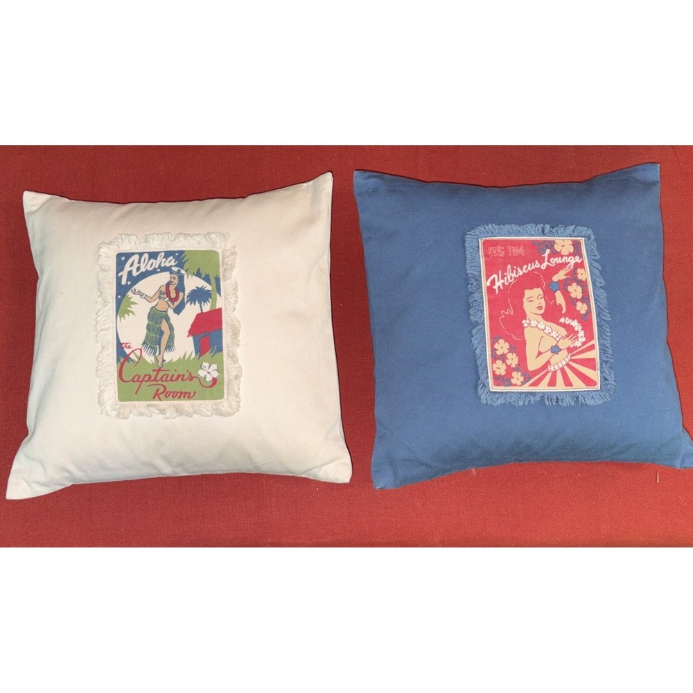 Set Of 2 Pottery Aloha Barn Throw Pillows 12"x12" Down Feathers Cotton Cases